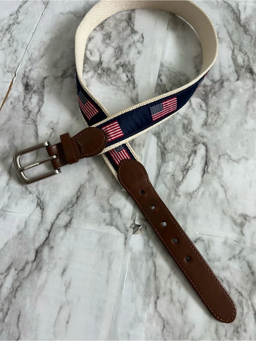 leather and canvas USA American Flag belt Kids youth L 30-32